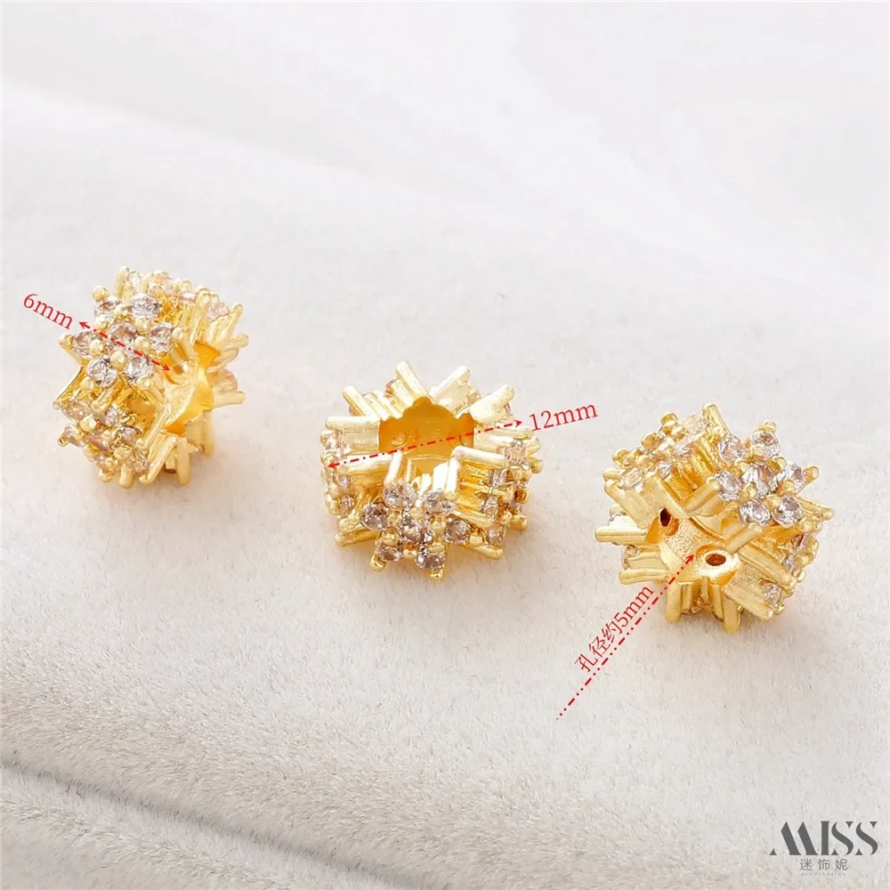 14K Gold-encrusted Six-petal Flower Large Hole Bead-separated Wreath Drill Ring Pendant DIY Bracelet Necklace Accessories