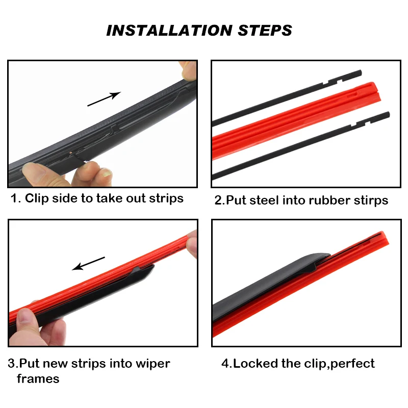 1 PCS Car Wiper Blade RED Silica Gel Silicon Refill Strips 8mm for Hybrid Type Wiper Blade 14\