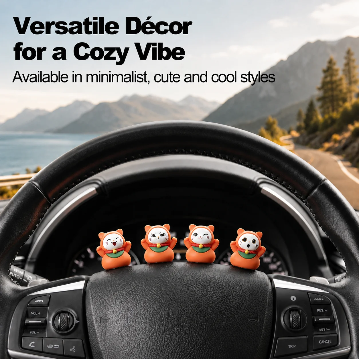 Cute Cat Car Ornaments, Car Dashboard Decorations, Pvc Adorable Pet Figurines, Suitable for Desktop/Electric Vehicle/Home Use, Available in Multiple Colors