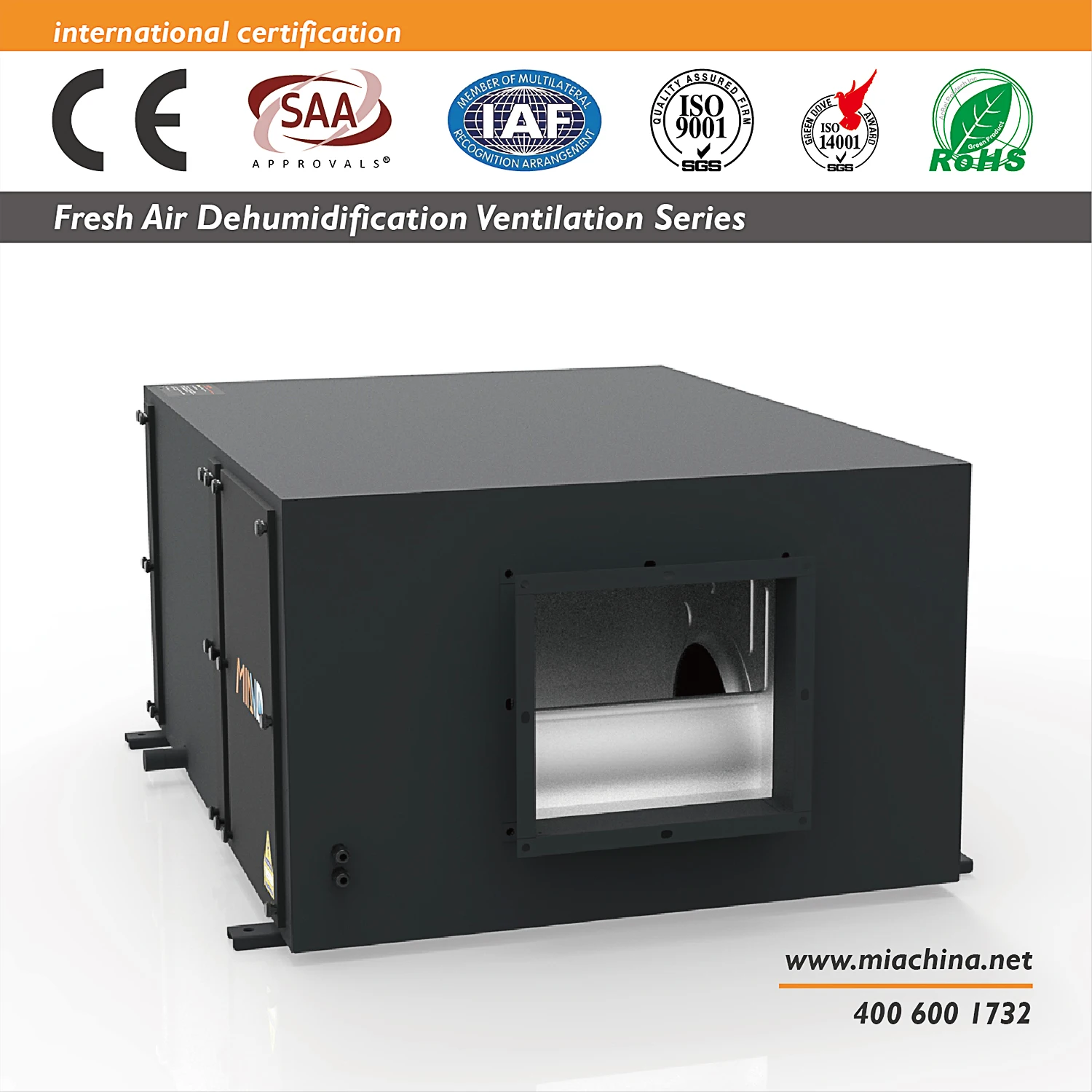 Filtr H13 RS485 Osuszacz Powietrza Stal Ocynkowana do Szkoły Szklarni Świeże Powietrze Przemysłowy Osuszacz Powietrza 200L/D Przemysłowy Dehumidifier 1500m3/h He