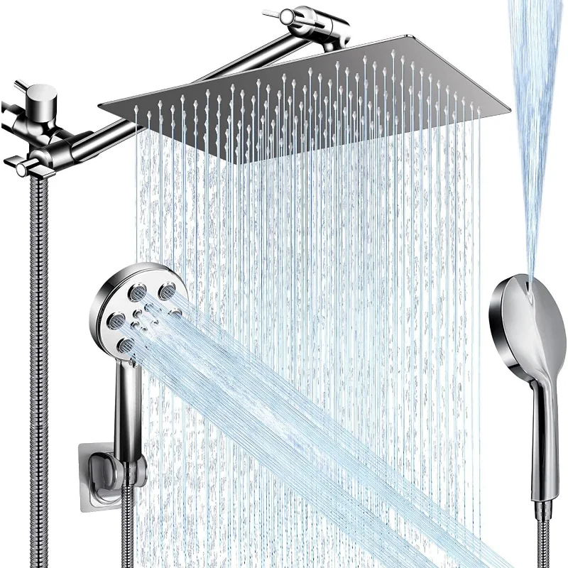 

8 Inch Bathroom Shower Set Luxury Rain Shower System Stainless Steel Top Spray Set with Hand Showerhead Bathroom Shower Mixers