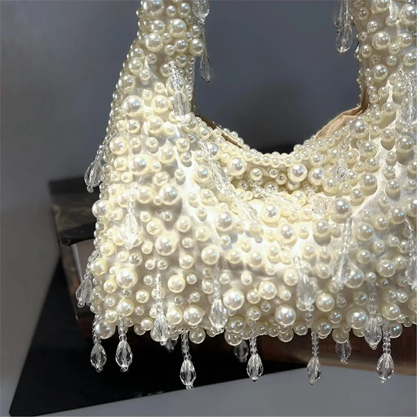 حقيبة يد بتصميم Sweet Fre Pearl Tassel Crystal Beads Faion حقيبة يد واحدة تحت الإبط حقيبة كاجوال نقية للتجارة الإلكترونية S #4