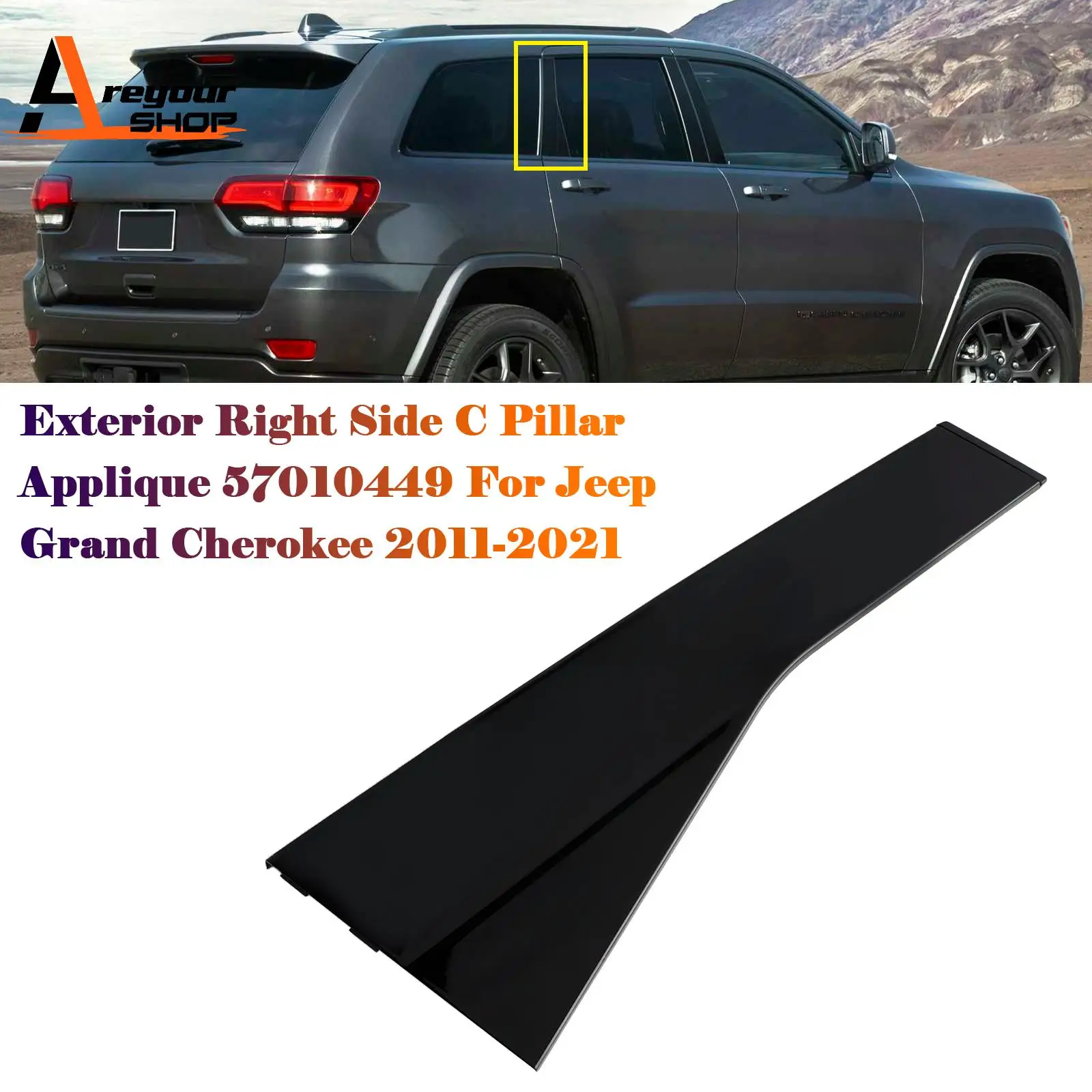 

Areyourshop Exterior Right Side C Pillar Applique 57010448 for Jeep Cherokee 2011-2021