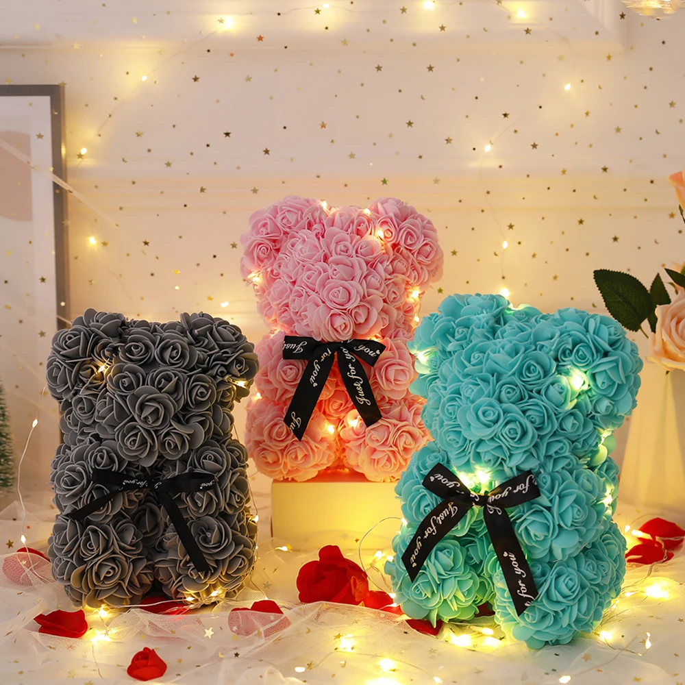 25cm Teddy Rose Bear con scatola artificiale PE Flower san valentino Girl Friend Women mother's Day Gift Wedding Brithday Party