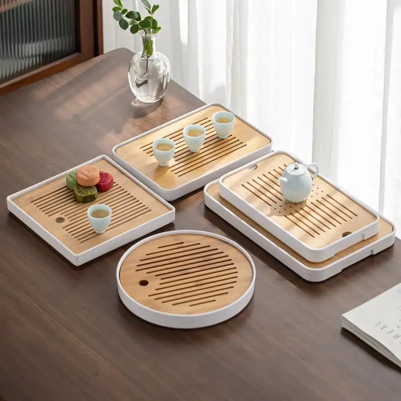 

Простой стильный маленький бамбуковый поднос для чая с дренажем, легкий, в китайском стиле, для чайной церемонии Гунфу, роскошная посуда для сервировки стола
