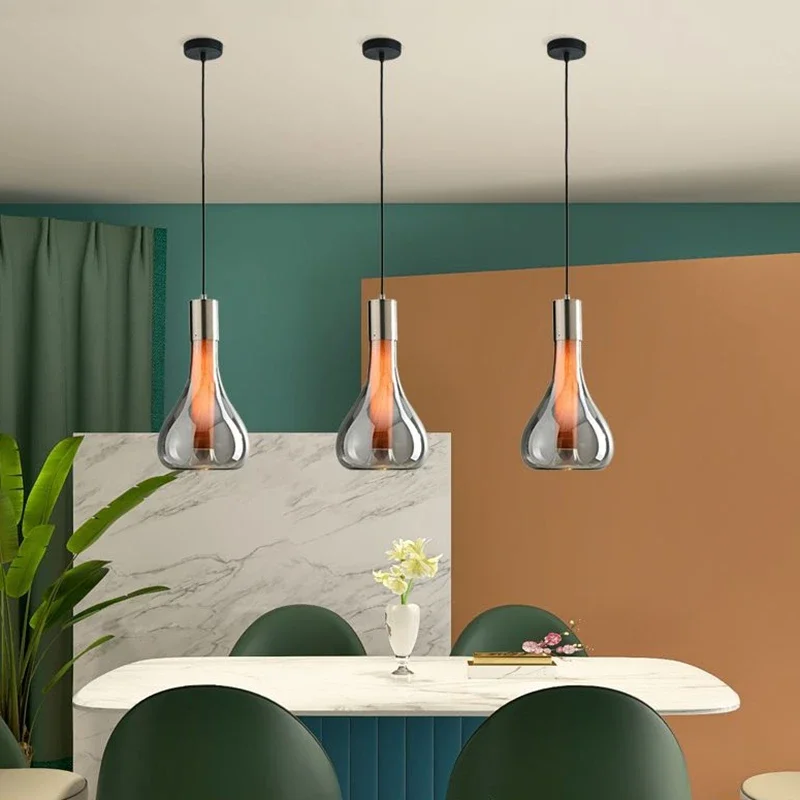 Modern Simplicity Glass Stone Fine Water Bottle Metal LED Pendant Light Lustre Lamp for Living Room Home Decoration Chandelier