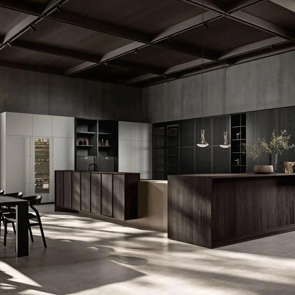 

Дизайнерские шкафы для всего дома с большой системой хранения, многослойными панелями для стильной импортной кухни.