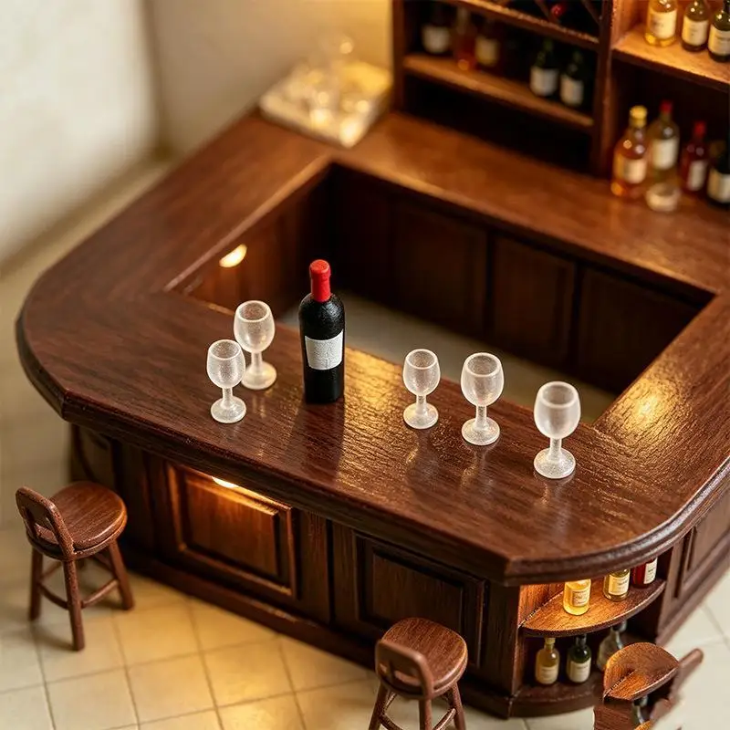 Dollhouse Mini Wine Champagne Cup Set Realistic Wine Model Tiny Drink Accessory Doll Scene Layout Diorama Decor Photography Prop