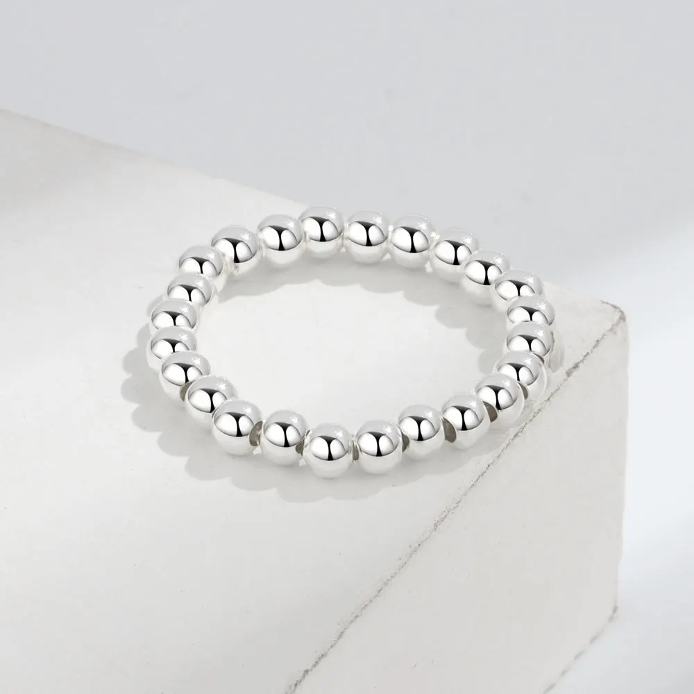F.I.N.S Minimalist Elastic Rope Transfer Beads S990 Sterling Silver Ring Adjustable Finger Ring Stackable Beadwork Rings