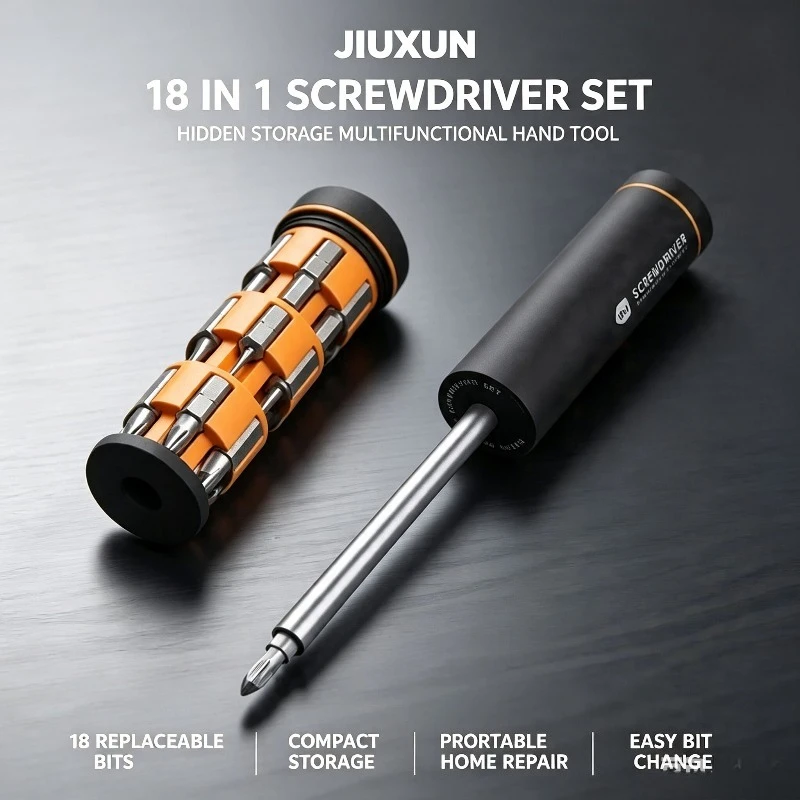 JIUXUN 18 in 1 Screwdriver Set Hidden Storage Multifunctional Replaceable Screwdriver Portable Home Maintenance Hand Tool