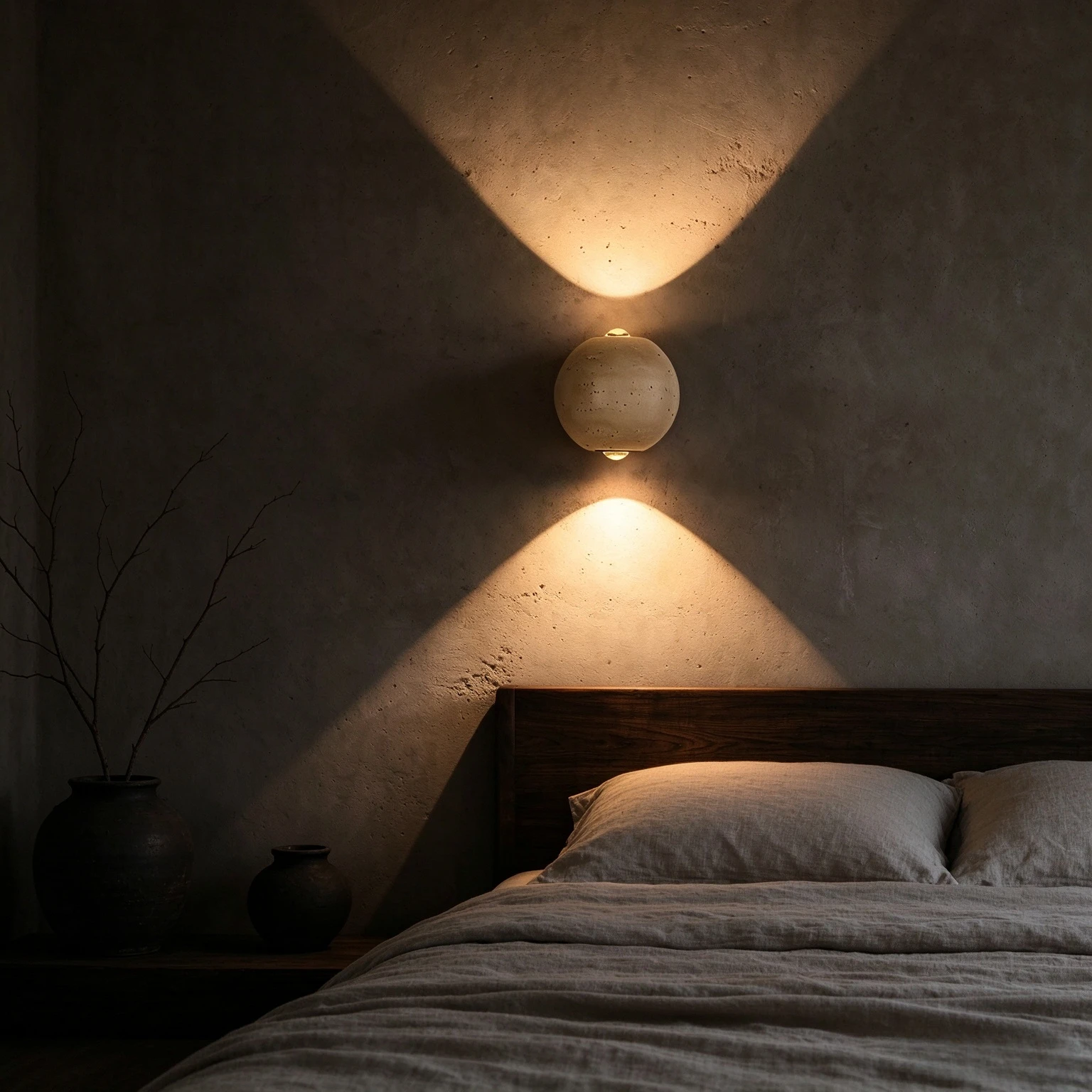 Creamy Style Wabi Sabi Travertine Wall Lamp Natural Stone Sphere LED Backlight Minimalist Bedroom Bedside Hallway Decor