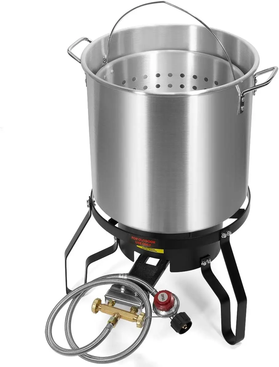 52Qt Turkey Deep Fryer w/High Pressure Burner All Purpose Aluminum 80,000 BTU Outdoor Boiler Roaster Clam Bake Crawfish