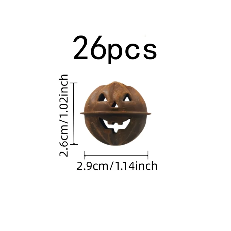26 pcs Halloween Decoration Bells, Home Holiday Hanging, Vintage Rusty Finish, Pumpkin Face Design, Multipurpose