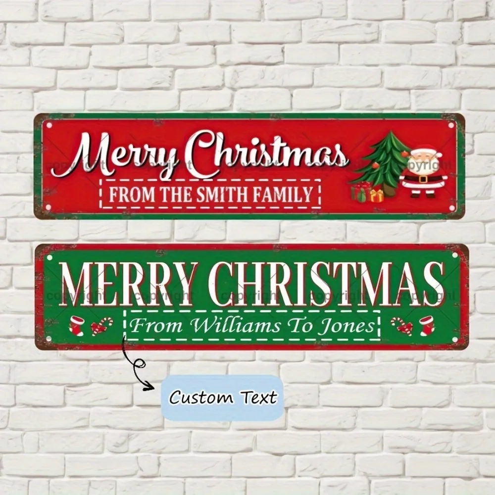 Indoor Xmas Decor Vintage Customizable 16x4 Inch Metal Sign Santa Custom Text Wall Plaque For Garage Home Bar Cafe