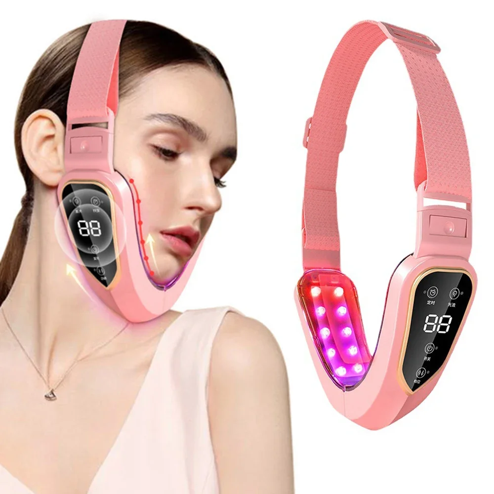 Facial Lifting Device LED Photon Therapy Facial Slimming Vibration Massager Double Chin V Face Shaped Cheek Lift Belt Machine