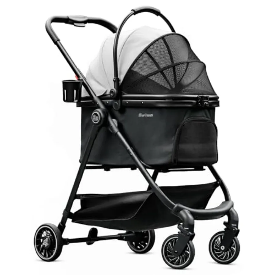 

Pet Stroller for Small Dogs and Cats, One-Click Foldable Dog Stroller with Detachable Carrier and 3 Safety Tethers, Holds up to