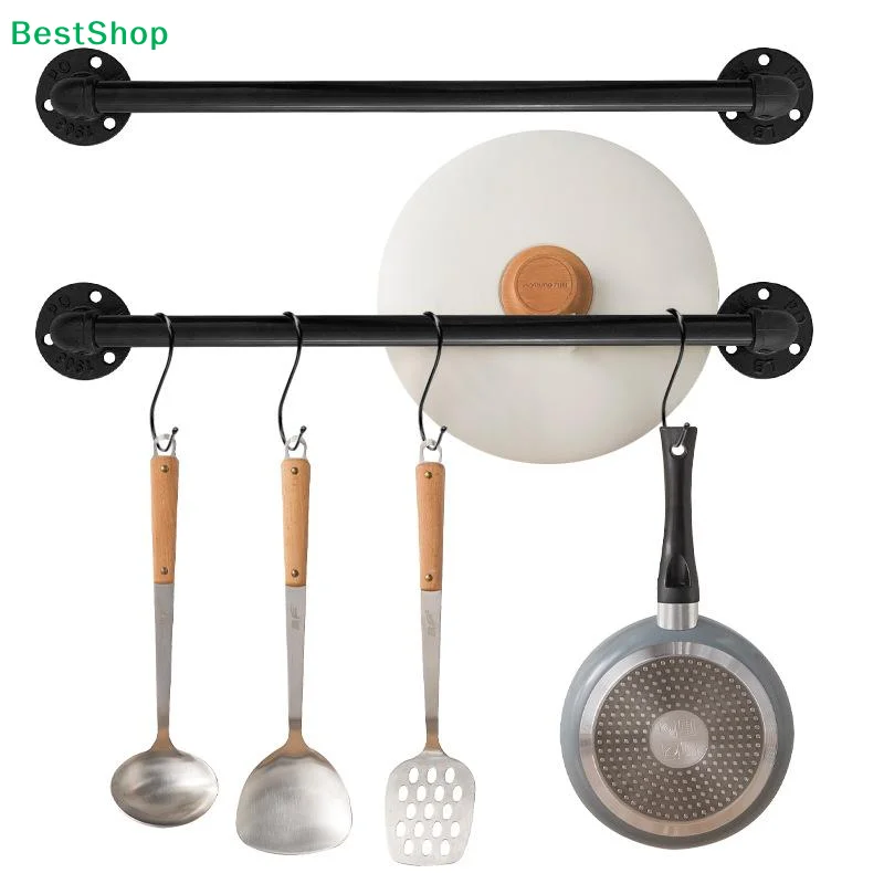 Wall Mounted Metal Coffee Cup Holder 6 Hooks Rustic Black For Kitchen Restaurant Coffee Bar