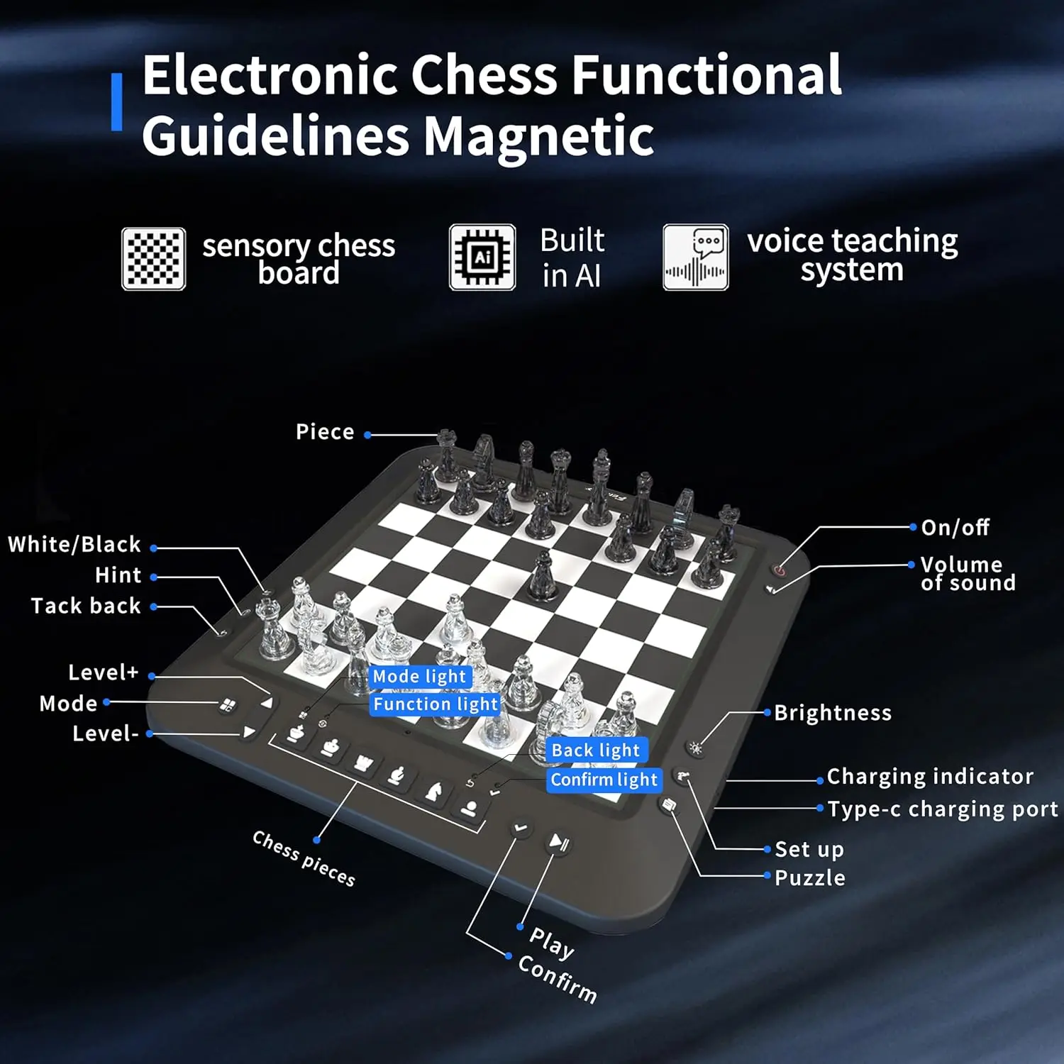 Chess Set Board Game, Computer Game, Electronic Game, LEDs,Built-in Battery, Great Partner for Play