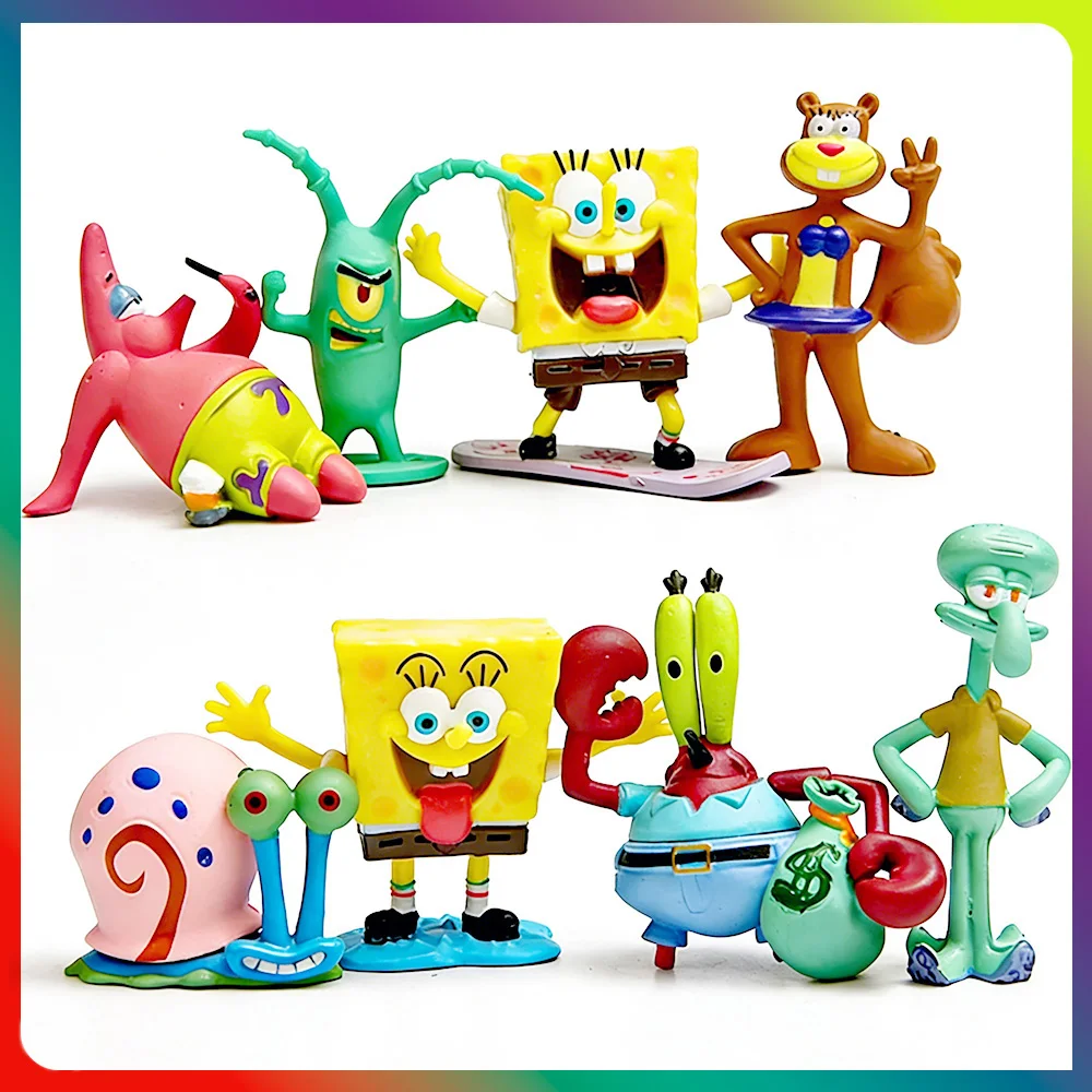 Figuras de Anime de Bob Esponja, Patrick Star, Octopus Brother, Modelo Hecho a Mano, Juguetes de Dibujos Animados para Niños, Adornos, Juego de 6/8 Piezas, Decoración para Pasteles