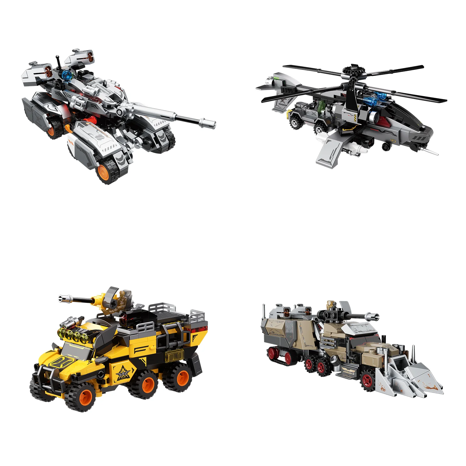 Blocos de Montar da Série Militar de Guerra Moderna, Tanque, Caminhão de Mísseis, Helicóptero, Modelo MOC com Soldados e Peças Móveis, Brinquedo Presente para Crianças