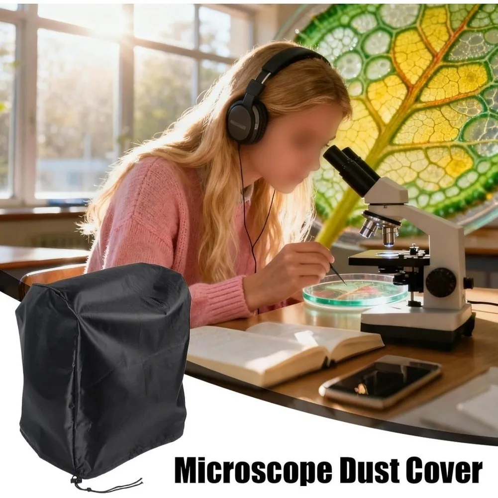 1 Pcs 210D Oxford Microscope Dust Cover, Waterproof & Dustproof Protector With Drawstring, 13.8x7.9x15.7 Inch, Black