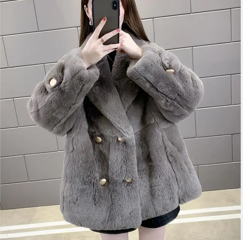 2022 new young short high-end fashion age-reducing imported rex rabbit fur coat women's fur coat