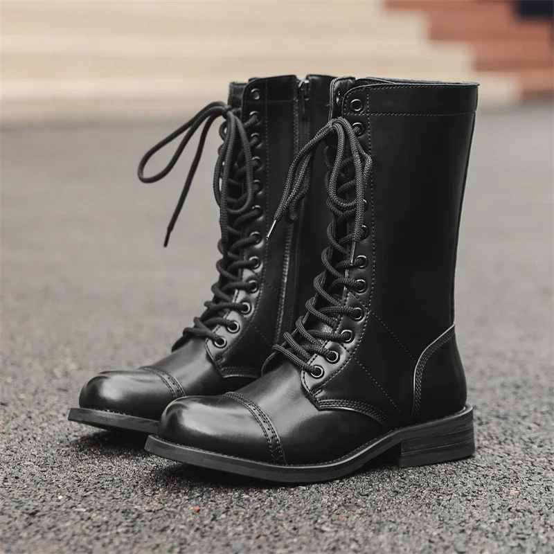 British Style Thick Soled High Rise Retro Workwear Boots with Long Sleeves for Couples, Breathable Korean Version Boots36-46