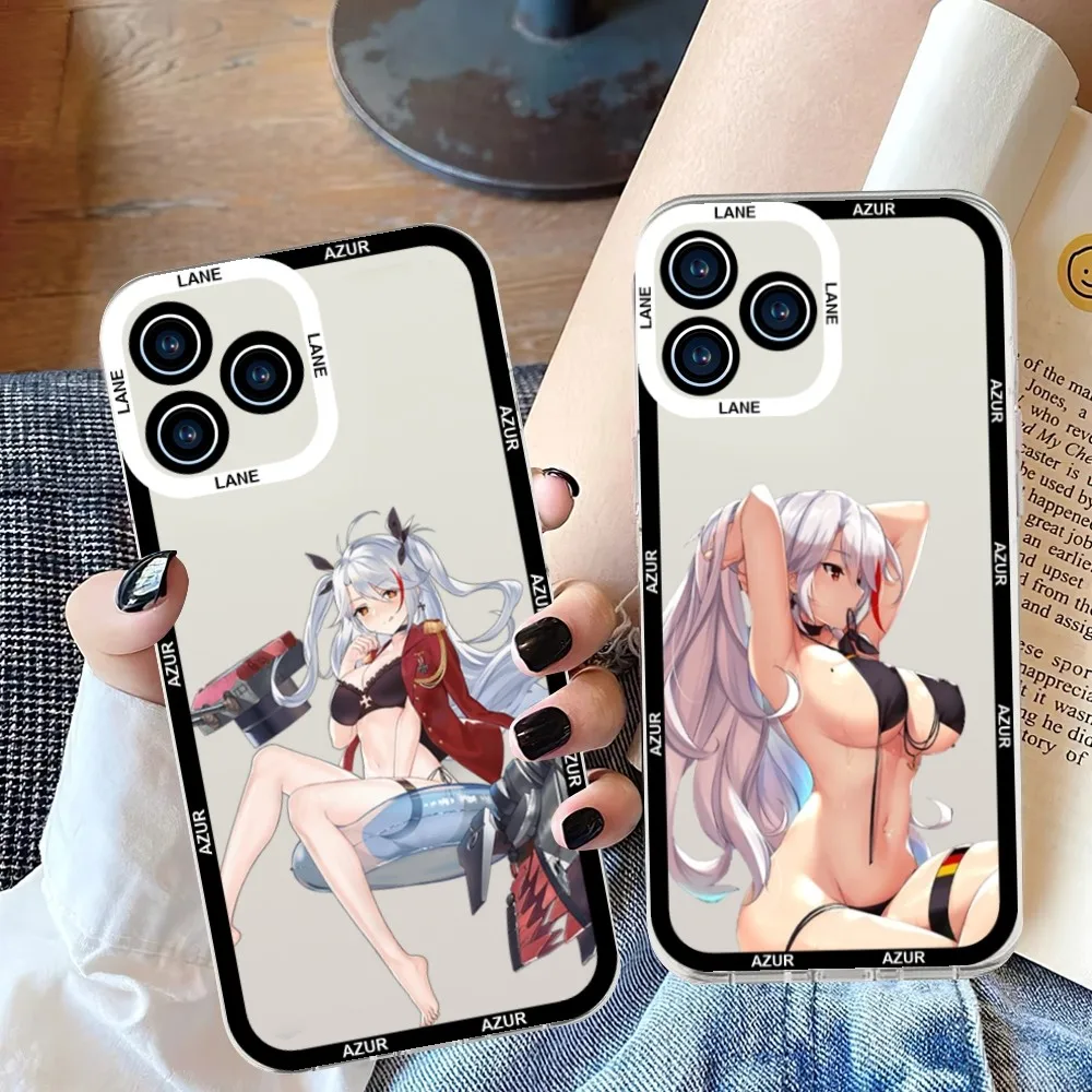 Azur lane prinz eugen telefon hülle für iphone 11 12 mini 13 14 15 pro max transparente schale