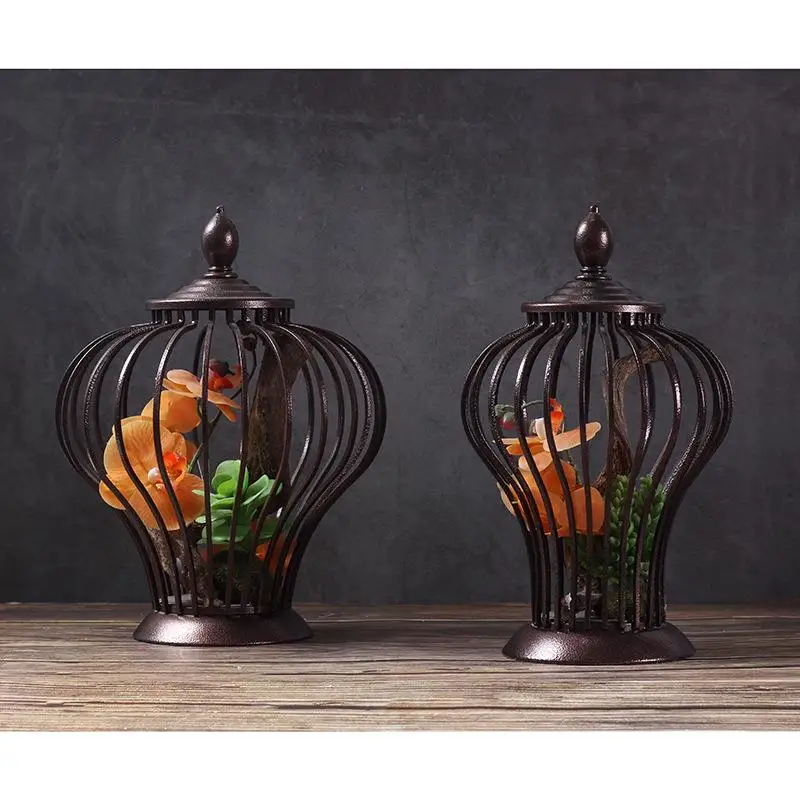 

Iron Art Black Hollow Out Storage Jar Basket General Desktop Ornament Flower Arrangement Home Decoration