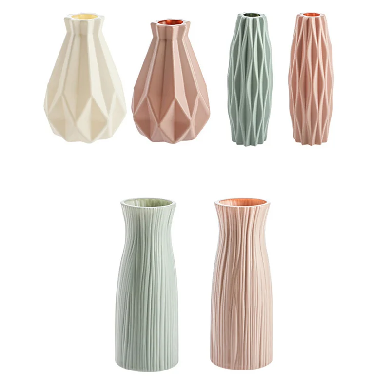 Vaso De Flor De Plástico Nórdico Moderno, Vaso De Flores, Cesta, Ornamento, Arranjo, Casa, Sala De Estar, Branco, Rosa, Azul