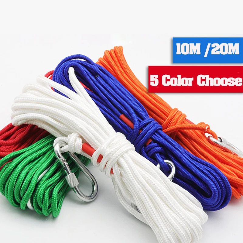 Fishing Magnet Rope 20m 10m Nylon Rope Braided Rope Heavy Rope With Safe Lock Diameter 6mm Magnet Fishing Rope Red/White/Green