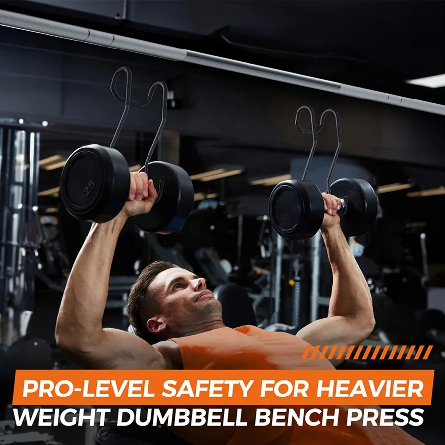 Dumbbell Spotter Hooks for Bench Press Power Rack Attachments Dumbbells Rack for Chest Workout Connect to Barbell