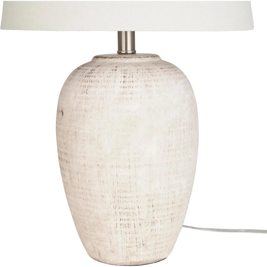 Accueil 23" lampe de table en pot en céramique rustique crème en détresse/beige pour chambre salon salle à manger bureau avec abat-jour ivoire