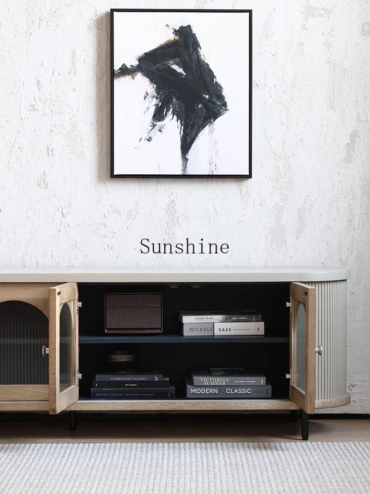 Design expression Modern light French country retro wabi-sabi wind four-door TV cabinet