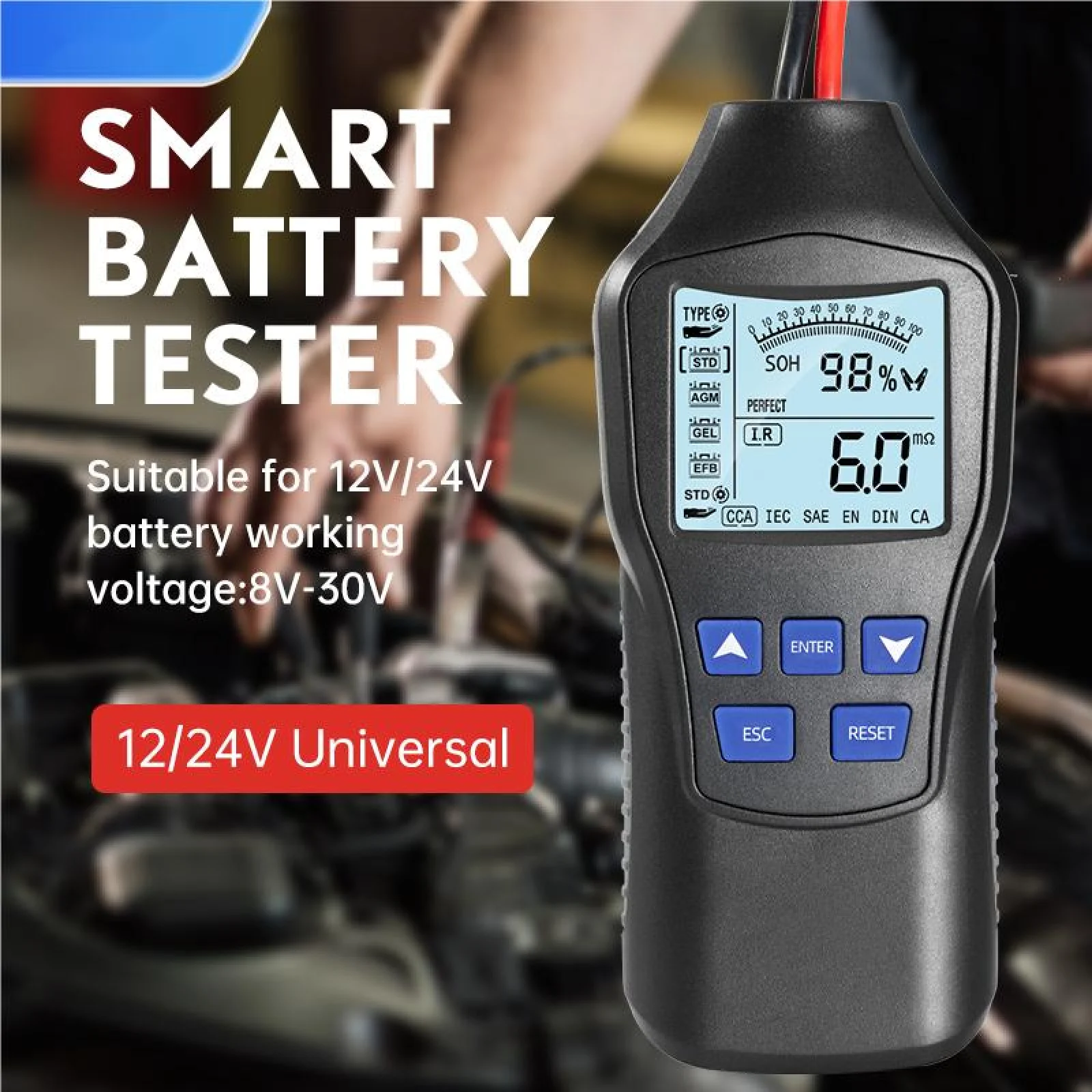 12V/24V Car Battery Internal Resistance Tester LCD Digital Display GEL AGM Automotive Quick Load Plug Cranking Check Diagnostic