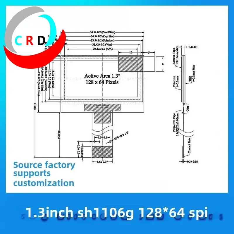 Changruida 1.3-inch OLED LCD screen 128x64 small screen SH1106 plug-in SPI white blue bare screen oled  raspberry pi  korg