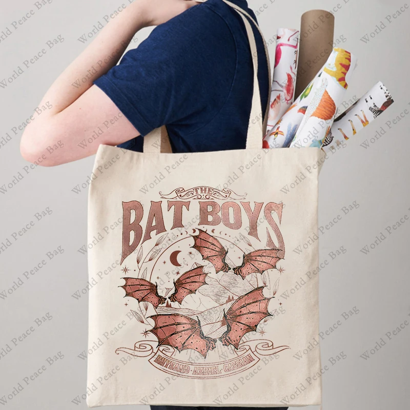 1 pc The Bat Boys  Vintage Acotar Bookish pattern Women\'s Reusable Shopping Bag, Best Gift For her, Trendy Folding Shoulder Bag