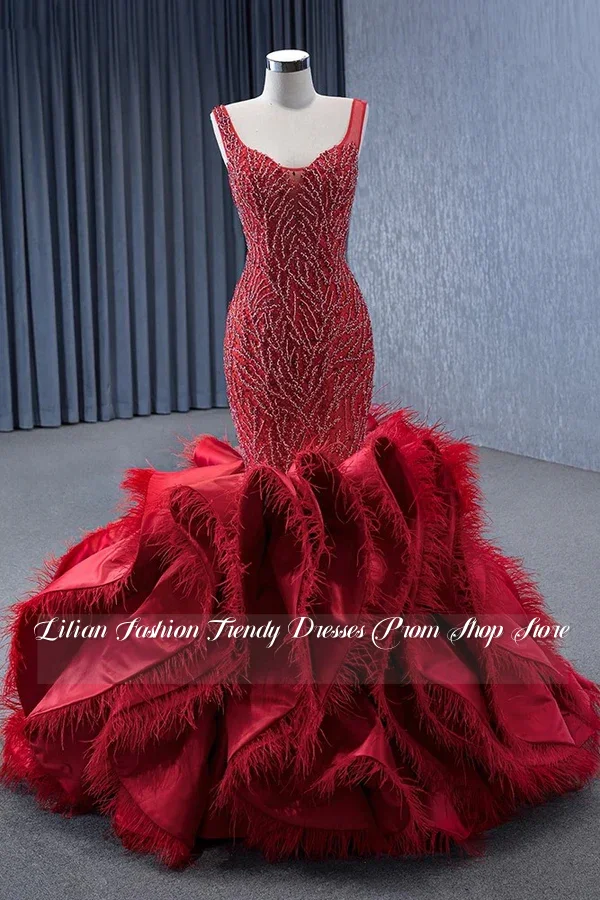 مخصص الأحمر بلا أكمام ثوب مسائي رائع مطرز التطريز حورية البحر تنورة مناسبة رسمية فستان الخطوبة فستان مشد #1