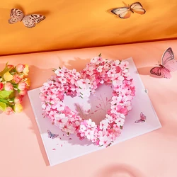 발렌타인 데이 핑크 벚꽃 팝업 카드 상자, 부케 생일 어버이날, 여자 친구를 위한 수제 선물