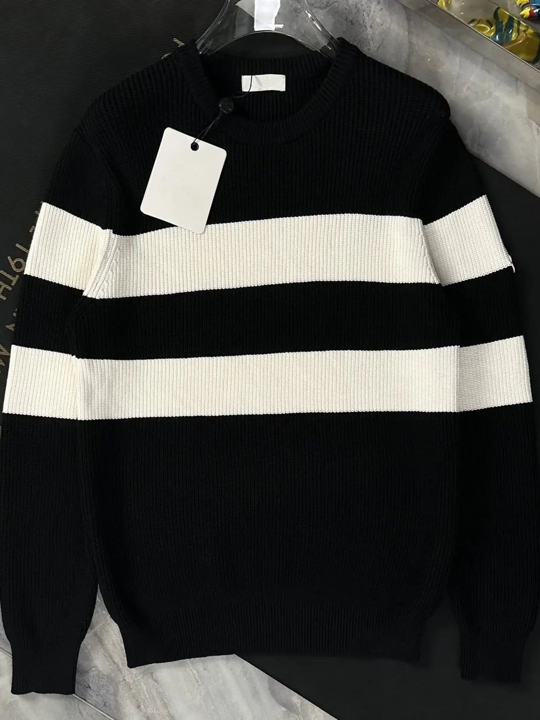 

Мужской и женский теплый вязаный свитер с крупными полосками, осенне-зимний, в стиле колор-блок, повседневный, с длинными рукавами, круглым вырезом, топ