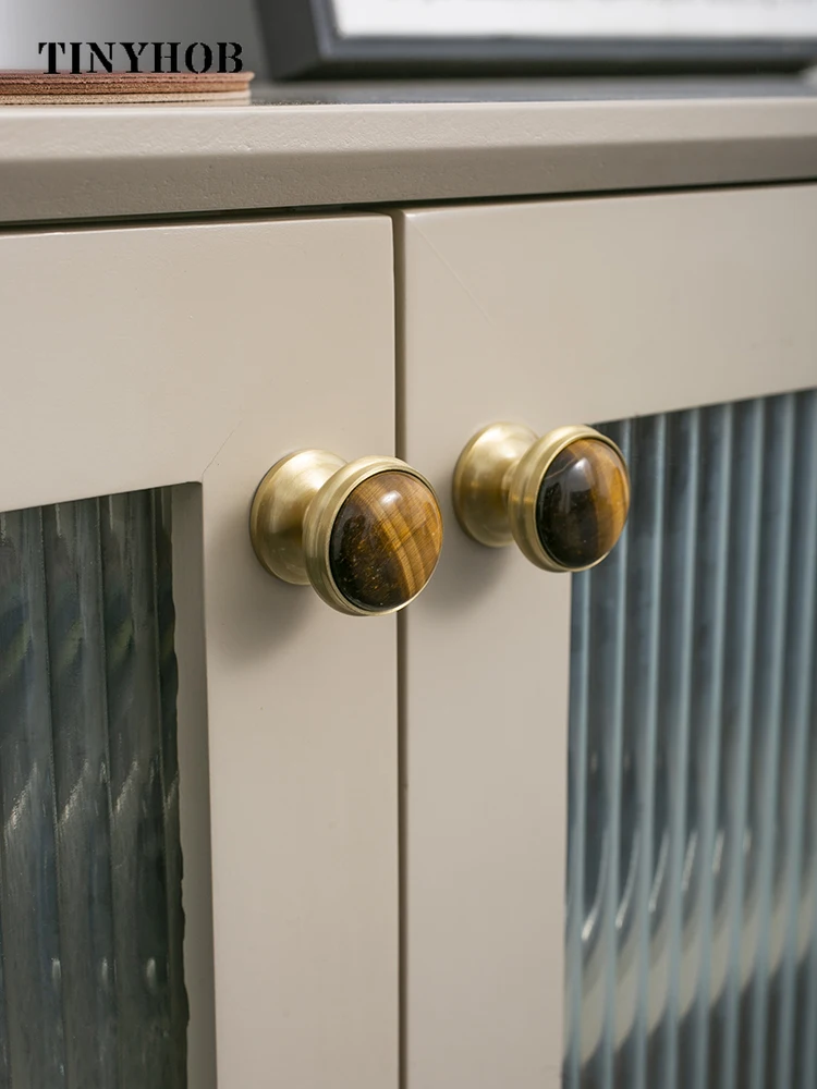 Tinyhob Natural Marble+Brass Cabinet Knobs Drawer Handles Wardrobe Door Tbar Elegant Touch Comfortable Feel Pull