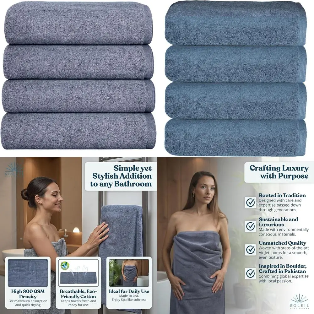 

Набор ультрамягких хлопковых полотенец 800 GSM (4 шт., 27x54) - Плотные, впитывающие и роскошные полотенца спа-качества в сине-сером цвете