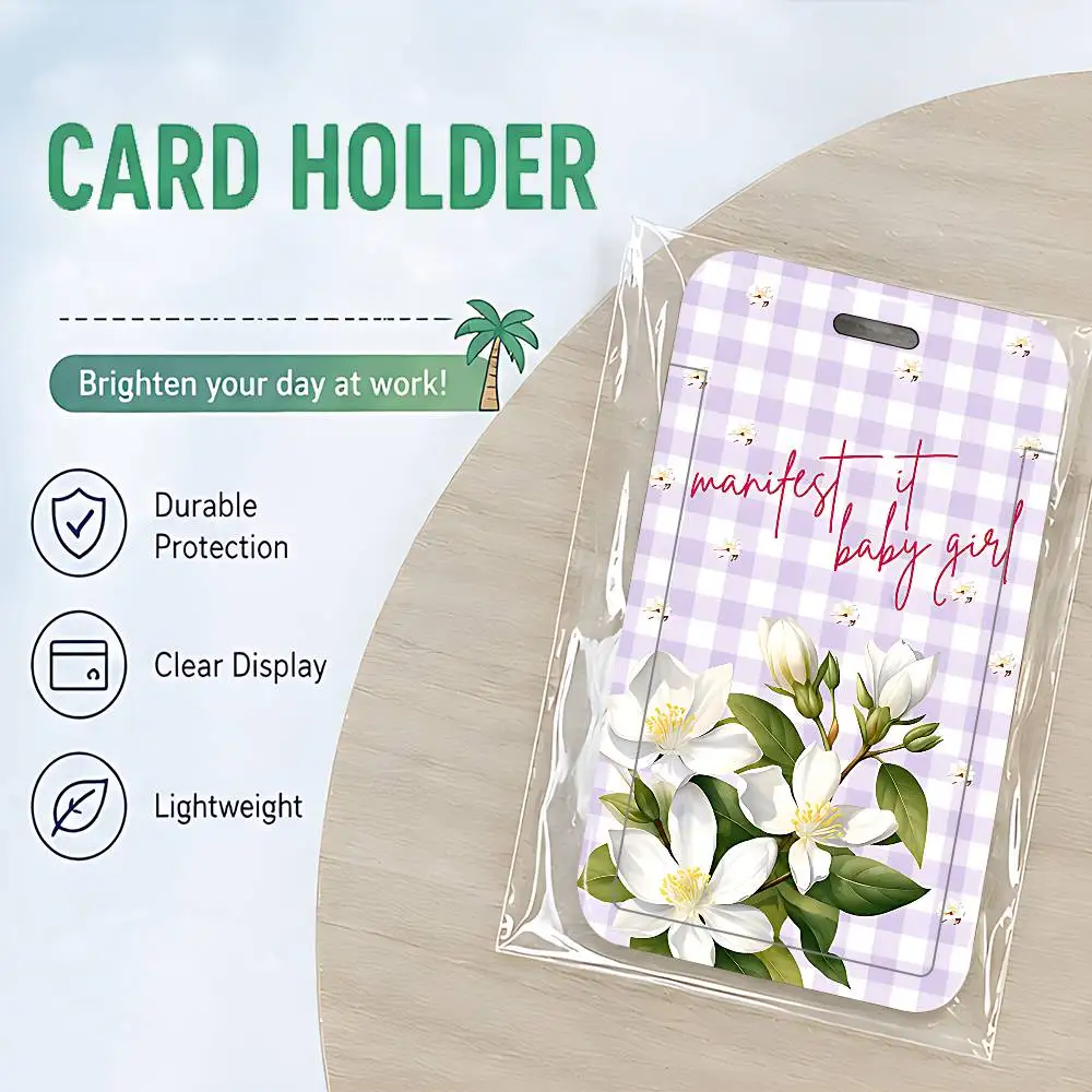 Gird Flowers ID Card Holder Cute PVC Badge Holder Cartoon Card Cover Student ID Bus Card Case With Clear Window