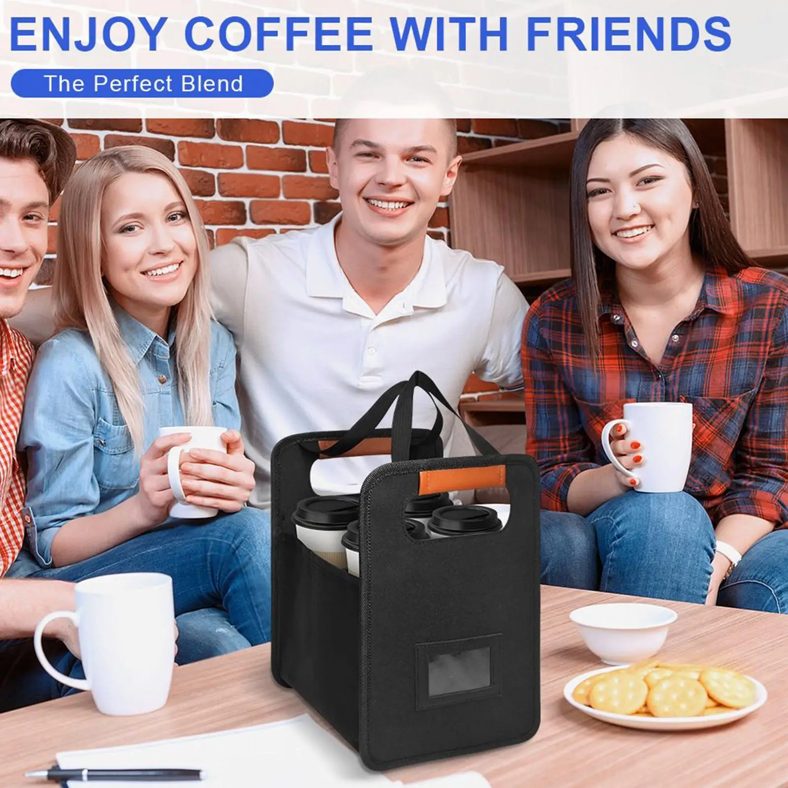 Drink Carrier With Handle Foldable Drink Cup Holder Reusable Beverage Rack 4-Cup Tray With Adjustable Dividers For Car Sports