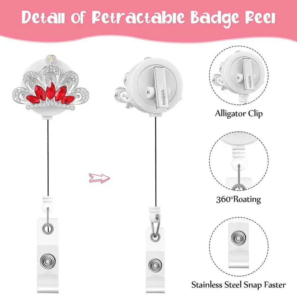 

Stylish Badge Clip Rust-proof Heavy Duty Badge Holder Retractable Elegant Rhinestone Badge Reel