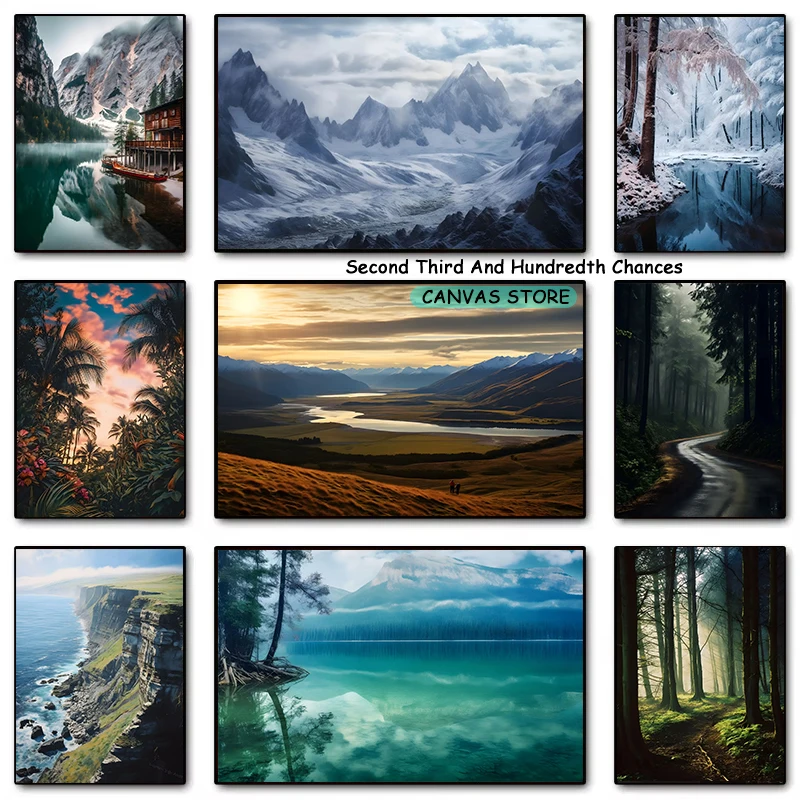 Nature Switzerland Pragser Wild See Snow Mountain Foggy Forest Mountain Coastal Landscape Poster Canvas Painting Wall Pictures