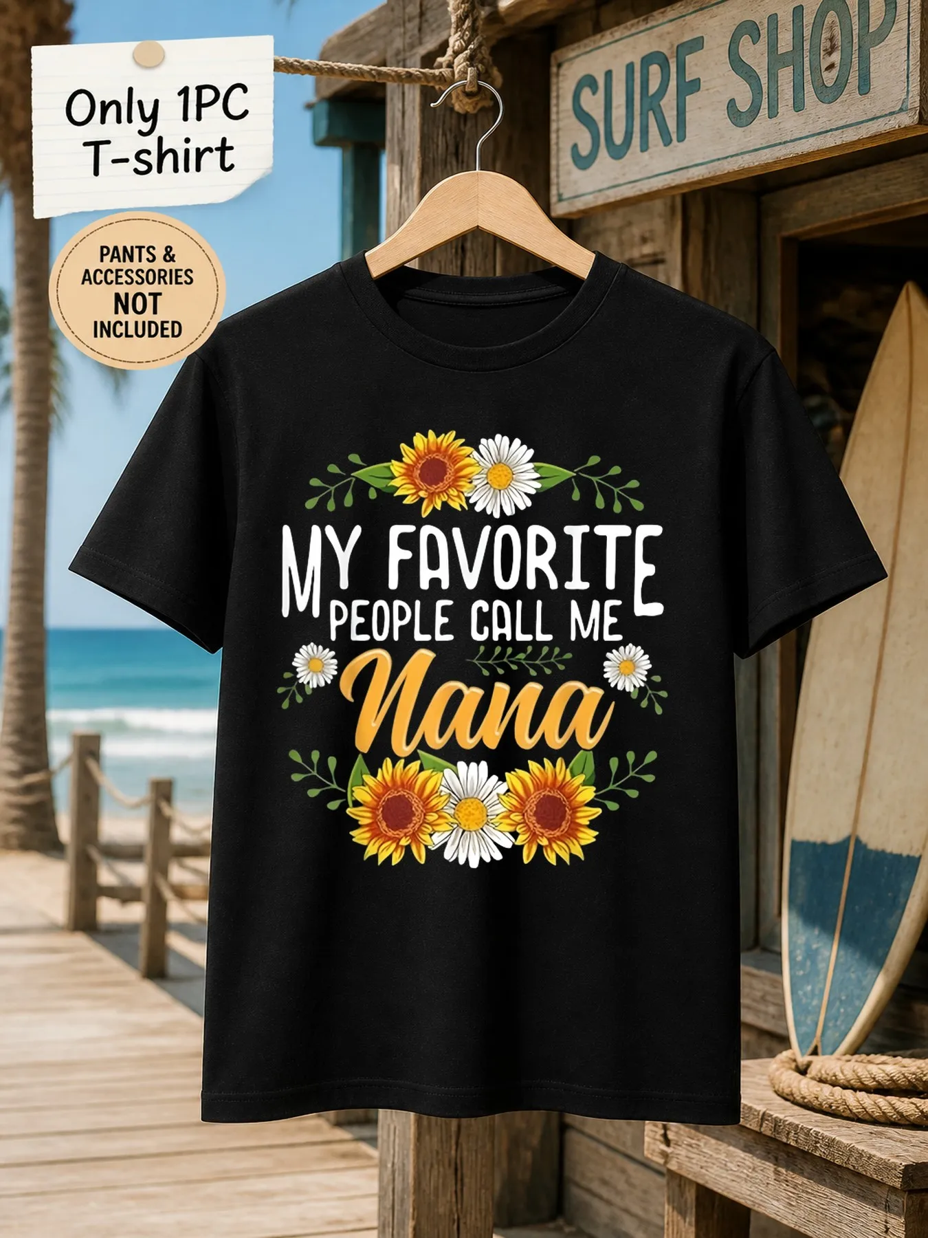 1pc Men'S Graphic T-Shirt My Favorite People Call Me Nana Sunflower Daisy Print Short Sleeve Crew Neck [Solely 1pc T-SHIRT]