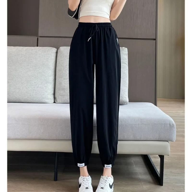 2024 New Summer Casual Loose Oversized Sports Style Fashionable Drawstring Elastic Waist Thin Quick Drying Hooded Harlan Pants