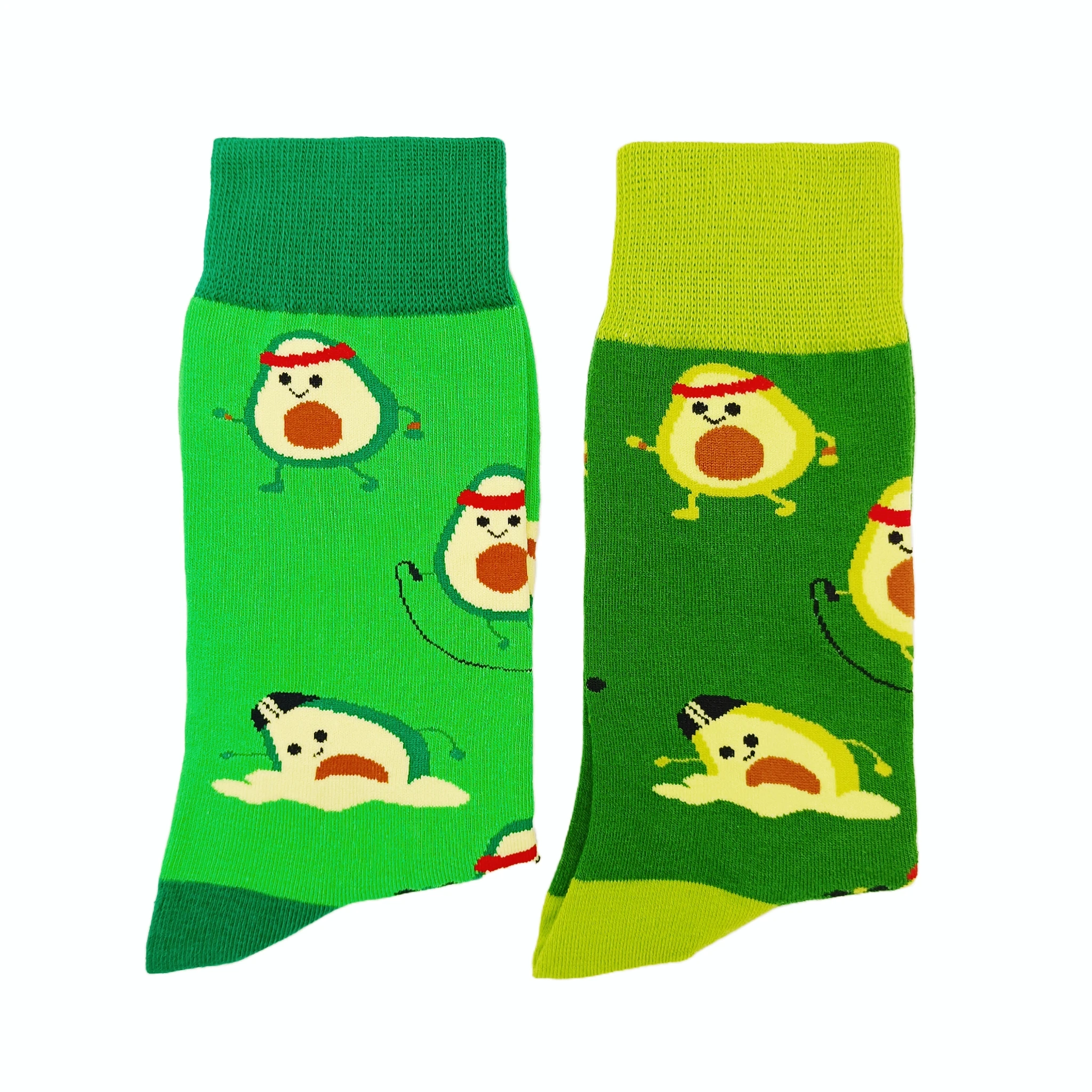 2 pairs of spring and autumn green avocado socks for trendy couples, college style, Japanese style, cute fruit mid-calf socks