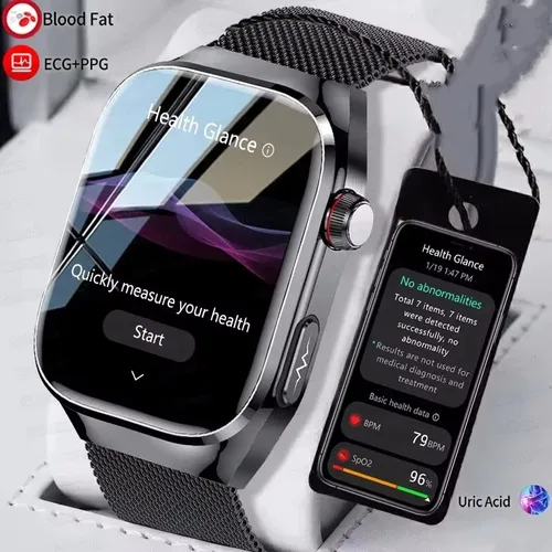 NUEVA presión arterial ácido úrico grasa corporal Smartwatch Micro examen físico relojes de órgano Bluetooth llamada reloj inteligente